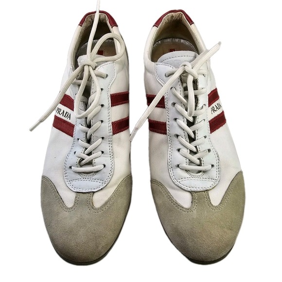 Vintage Prada 3E4115 White Red Low Top‎ Sneakers Size 37.5  Italy Made - Picture 2 of 12